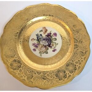 Vintage Royal China 22K Gold Encrusted Floral Cabinet Plate Scalloped 10"